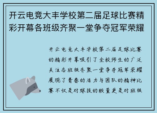 开云电竞大丰学校第二届足球比赛精彩开幕各班级齐聚一堂争夺冠军荣耀